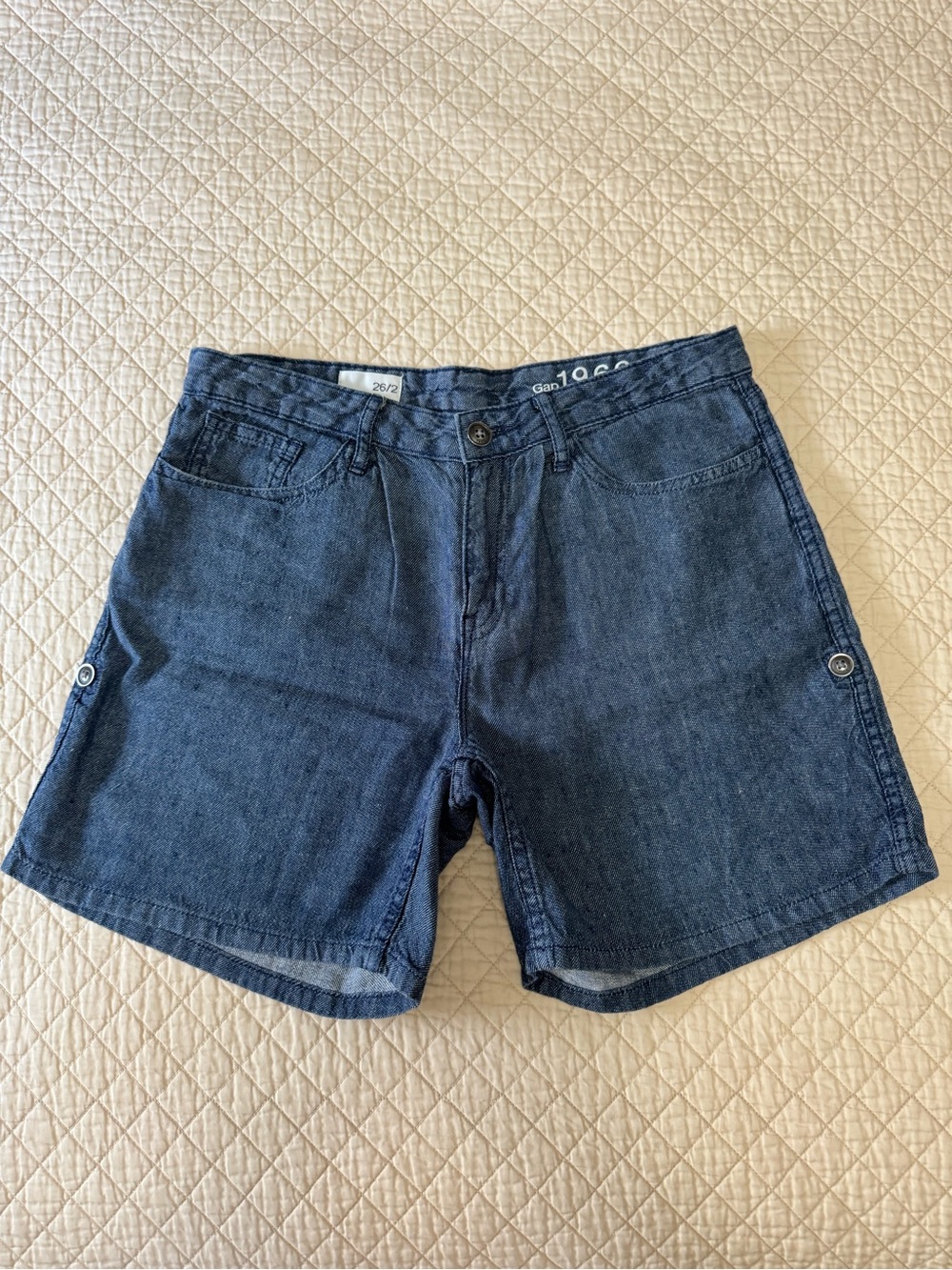 Vintage Gap Linen Cotton Roll Up Utility Shorts Indigo Blue